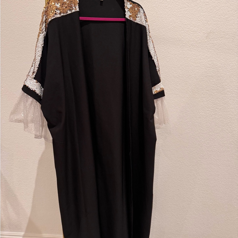 Black Kimono/ Abaya with Gold and White Sequin Details